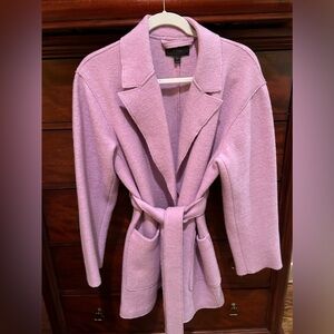J Crew M Wool Lavender coat belted with pockets 100 percent wool